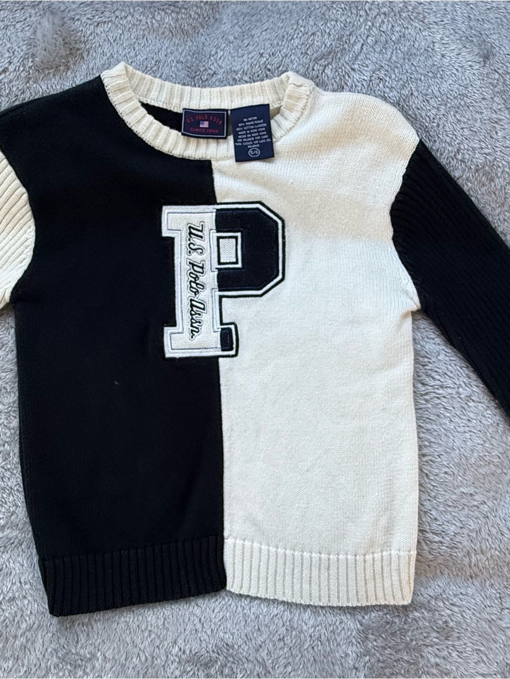 U.S. Polo Assn. Kids  Two-Tone navy & Cream Sweater